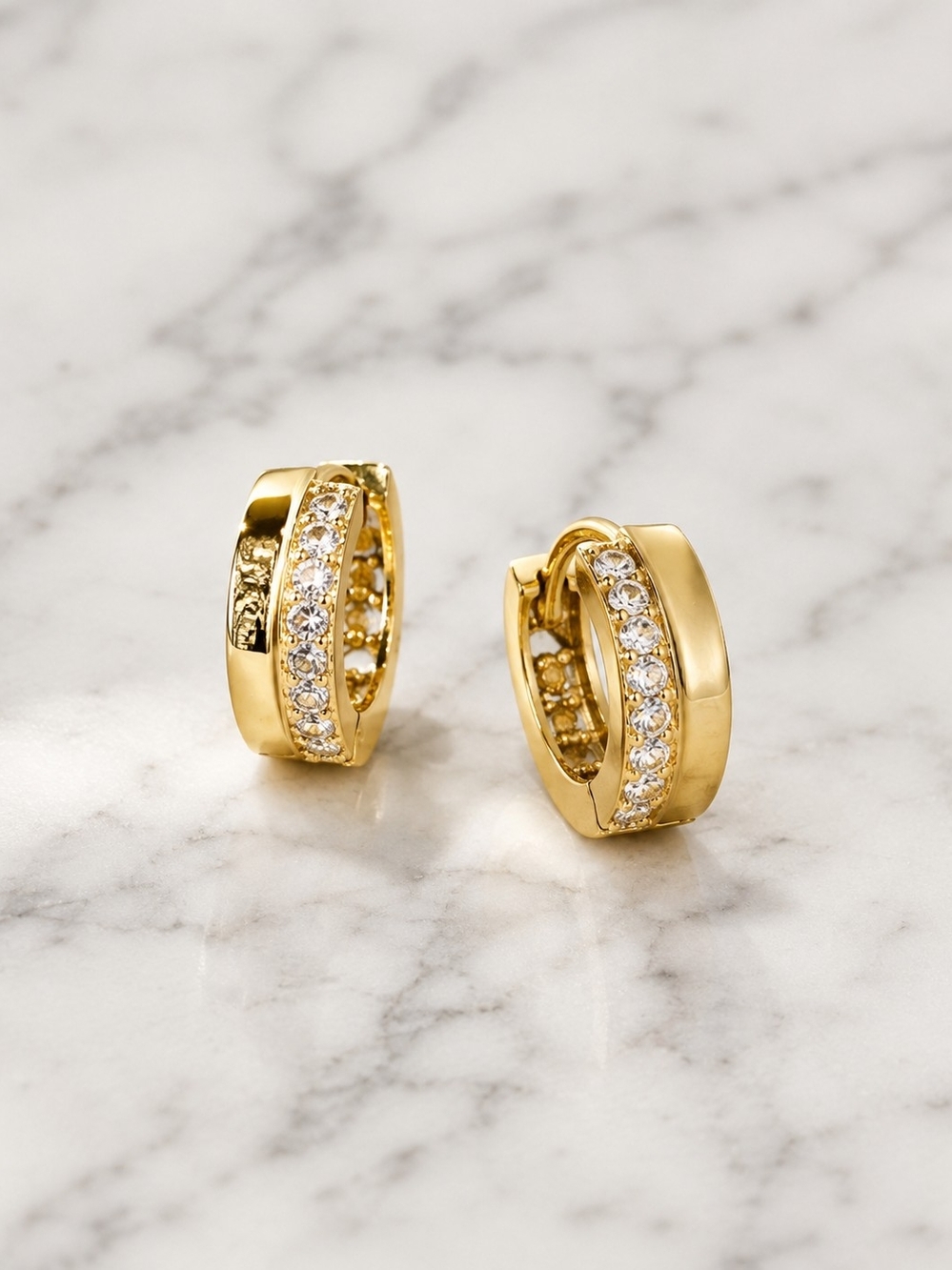 High Quality Gold Laminated Crystal Huggie Earrings – Water Resistant